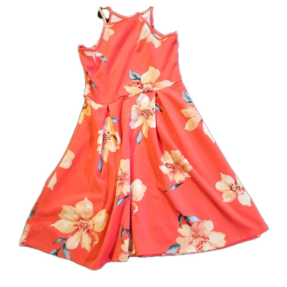 Monteau Los Angeles Dress SZ S Coral  Floral Halter  FIT & Flare, 90's Y2K Party